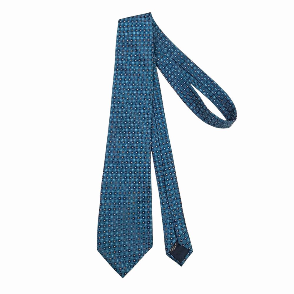 Canali Tie Mens Blue Geometric Silk Designer Premium Fabric Luxury Made in Italy